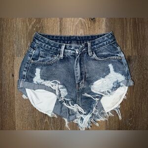 SHEIN Blue Distressed Jean Shorts with Frayed Hem